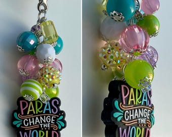 Beaded CLIP Charm for Purse, Lanyard, Bag Decor Rhinestone Pendant Beads TEACHER School Aide Para Paraprofessional Grade Principal Secretary
