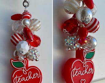 Beaded CLIP Charm for Purse, Lanyard, Bag Decor Rhinestone Pendant Beads TEACHER School Aide Para Paraprofessional Grade Principal Secretary