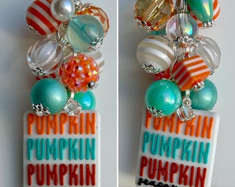Beaded CLIP Charm for Purse, Lanyard, Bag Decor • Rhinestone Pendant Beads Autumn Fall Gift Leaves Pumpkin Season Rhinestone