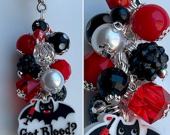 Beaded CLIP Charm for Purse, Lanyard, Bag Decor • Pendant Beads Gift Idea GOT BLOOD Phlebotomist Phlebotomy Draw Syringe Bat Vampire