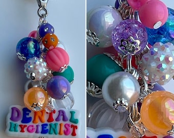 Beaded CLIP Charm for Purse, Lanyard, Bag Decor • Pendant Beads Gift Idea DENTAL HYGIENIST Teeth Dentist Assistant Career Care Healthcare