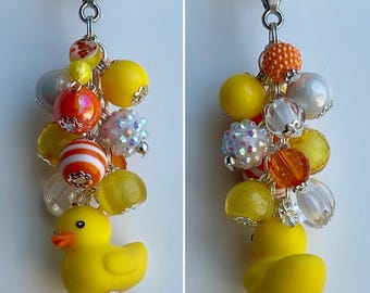 Beaded CLIP Charm for Purse, Lanyard, Bag Decor • Pendant Beads Gift Idea DUCK Yellow Orange Duckling Ducky Duckie Swim Feathers Rubber