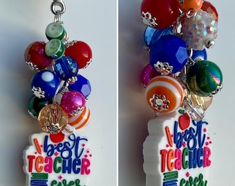 Beaded CLIP Charm for Purse, Lanyard, Bag Decor Rhinestone Pendant Beads TEACHER School Aide Para Paraprofessional Best Ever Favorite Love