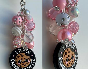 Beaded CLIP Charm for Purse, Lanyard, Bag Decor Rhinestone Pendant Beads TEACHER School Aide Para Paraprofessional Grade Principal Secretary