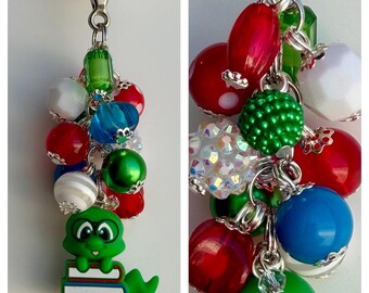 Beaded CLIP for Purse, Bag, Lanyard BOOKWORM School Smart Books Study Read Glasses Homework Class Focal Bead Silicone Rhinestone Glitter