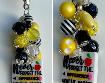 Beaded CLIP Charm for Purse, Lanyard, Bag Decor Rhinestone Pendant Beads TEACHER School Aide Para Paraprofessional Grade Principal Secretary