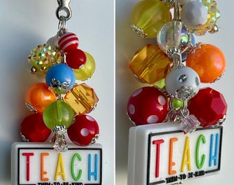 Beaded CLIP Charm for Purse, Lanyard, Bag Decor Rhinestone Pendant Beads TEACHER School Aide Para Paraprofessional Kind Principal Secretary