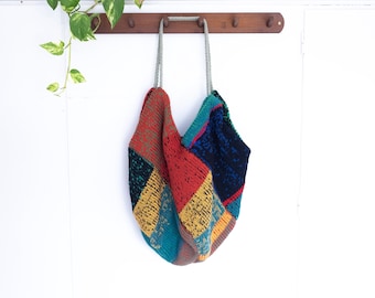 Oversized Knitted Shoulder Bag – Handmade Colorful Boho Tote