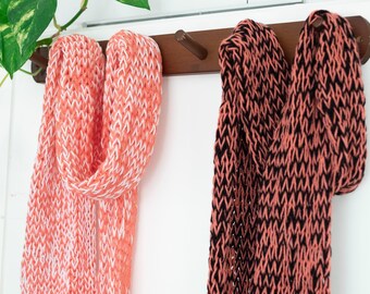 Two-Tone Super Soft Knitted Scarf – Slipped Stitch Multicolor Skinny Scarf, Airy Open Knit for Fall