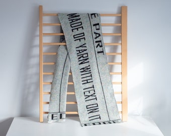 Knitted scarf with text, Warmkeeper for my neck with text on it, funny text on scarf, fluorescent tweed colors, special scarf with letters