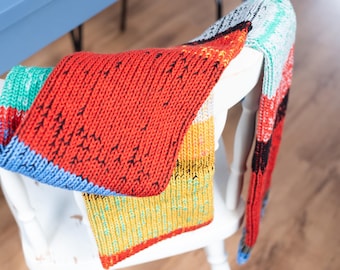 Unique Glitchy Winter Scarf – Soft Multicolor Knitted Scarf – Cozy Warm Winter Accessory