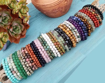Natural Gemstone Beaded Bracelet : Stackable Chakra Healing Jewelry