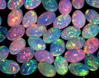 Top Quality Natural Ethiopian Opal Cabochon Lot, 6x4mm Multi Fire Opal Oval Shape Loose Gemstone For Making Jewelry Gift For Her