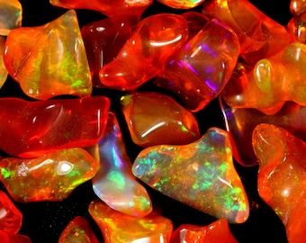 Top Quality Natural Multi Fire Mexican Opal Rough Loose Gemstone High Quality Opal Polished Rough Gemstone For Making Jewelry 6To8MM