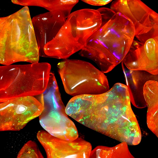 Natural Multi Fire Mexican Opal Rough: Polished Gemstone for Jewelry (6-18mm,