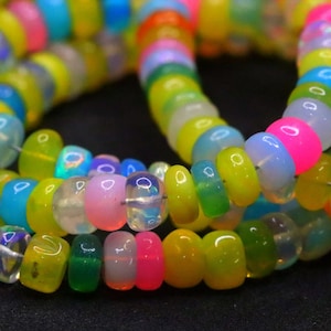 Multi Color Opal Beaded Necklace, 3-5 MM Opal Smooth Rondelle Beads Necklace, Opal Jewelry, Multi Color Candy Opal Handmade Necklace,