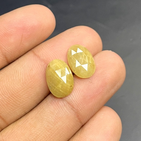 Yellow Sapphire Rose Cut Pair, Sapphire Slice Earring Jewelry Making Slice, AAA Quality Making Sapphire For Jewelry 8.00 Carat 13x9 mm