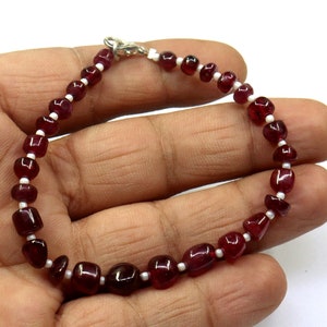 AAA+Natural Ruby Bracelet, Dainty Genuine Red Ruby Delicate Bracelet, 5 To 9 MM, Ruby Smooth Beads Bracelet - July Birthstone, Gift For her,