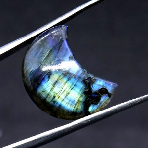 12.90 Carat Natural Fire Labradorite Gemstone Moon Shape Flashy Labradorite Cabochon Gemstone 19x15x6 MM Pendant Size Labradorite Gemstone