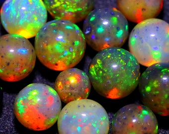 Natural Semi Black Opal Balls Beads, Loose Opal Balls, Natural Ethiopian Opal, Round Shape Opal, Size 4-6 MM, Opal For Necklace 18 Pieces