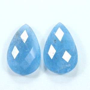 16.60 Ct Blue Aquamarine Gemstone Faceted 2 Pcs Pair Earring Set Natural Aquamarine Pear Shape Briolette Loose Gemstone 18x12x6 MM