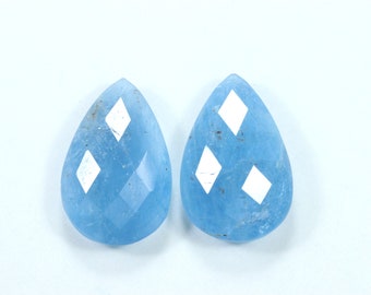 16.60 Ct Blue Aquamarine Gemstone Faceted 2 Pcs Pair Earring Set Natural Aquamarine Pear Shape Briolette Loose Gemstone 18x12x6 MM