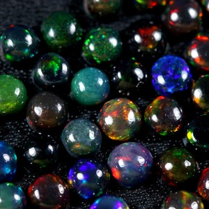 Ethiopian Black Opal Cabochon: Round Multi Fire Gemstone, 3mm
