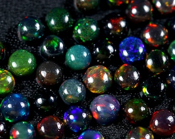Ethiopian Black Opal Cabochon: Round Multi Fire Gemstone, 3mm