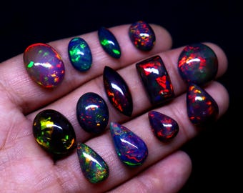 Black Opal Cabochon Lot, Ethiopian Opal mix cabochon lot, Welo fire opal lot,opal making jewelry, mix shape opal,Natural Black opal lot
