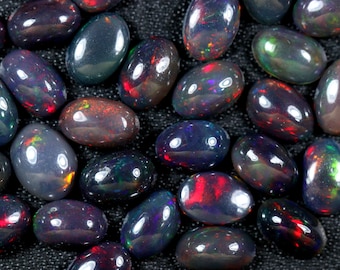 Ethiopian Black Opal Cabochon Lot: Welo Opal for Jewelry Making (6x4 MM)