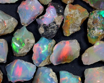 Ethiopian Opal Rough Gemstone: Natural Multi Fire Opal for Jewelry Making (9-14 MM)