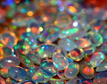 Ethiopian Opal Cabochon Lot: Multi Fire Oval Gemstones (6x4 MM)