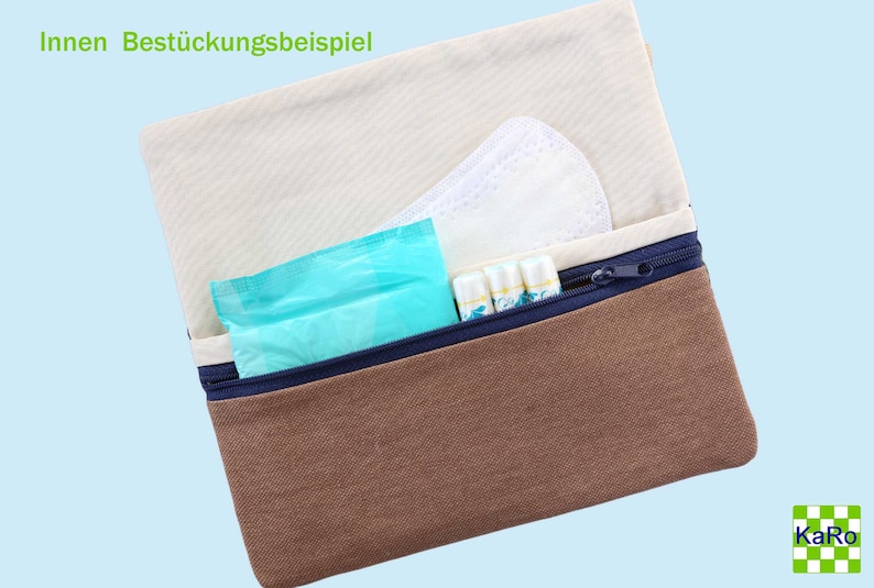 Hygienetasche mit 2 Fächer Personalisierung möglich Hygienetäschchen für Slipeinlagen Damenbinden Tampons Universaltasche mit Reißverschluss Bild 4