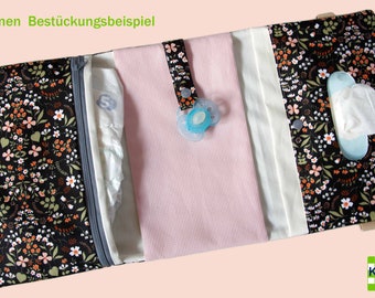 Windeltasche Wickeltasche mit 3 Seiten Deluxe Personalisierung möglich Feuchttuchöffnung Reißverschluss mini Waffelpique rosa
