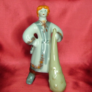 Vintage Ukrainian Porcelain Figurine &quot;Kotyhoroshko&quot; – Polonne Factory, 1980s Folk Hero Decor