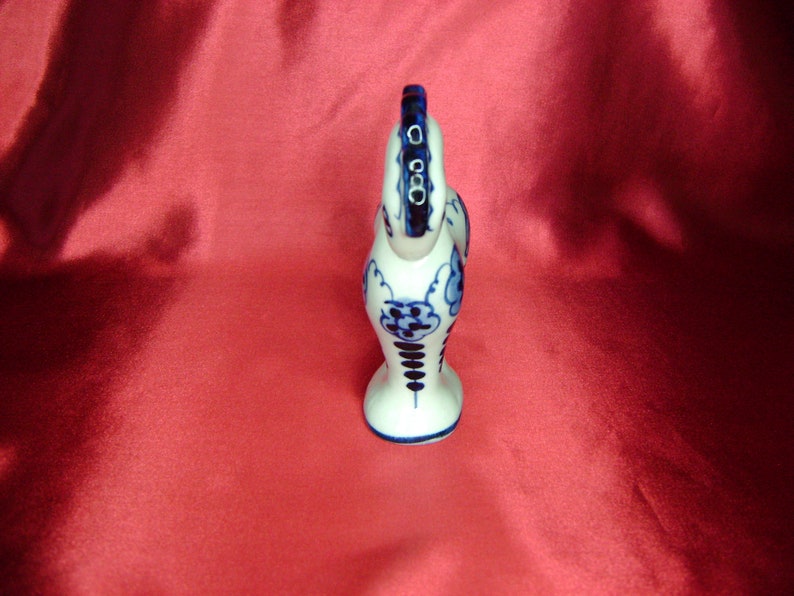 Very rare soviet Porcelain figurine white blue Horse stallion Gzhel cobalt hand painting Russia USSR 1970-80s