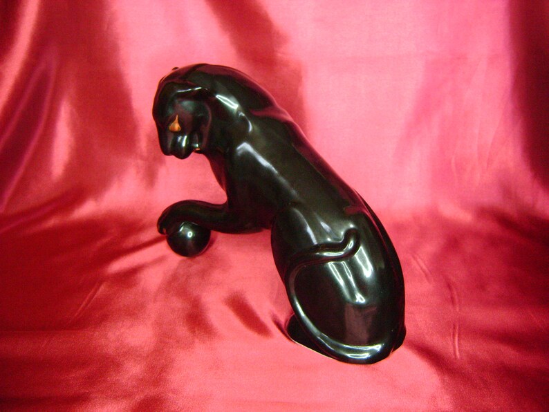 Soviet Animal Porcelain Figurine Black Panther With Ball Puma Etsy