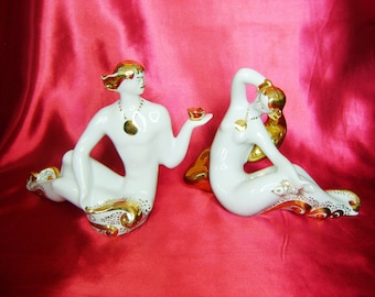 Porcelain ceramic Set of figurines Psel and Vorskla (a man and a woman personifying two Ukrainian rivers) Poltava USSR 1960-90s