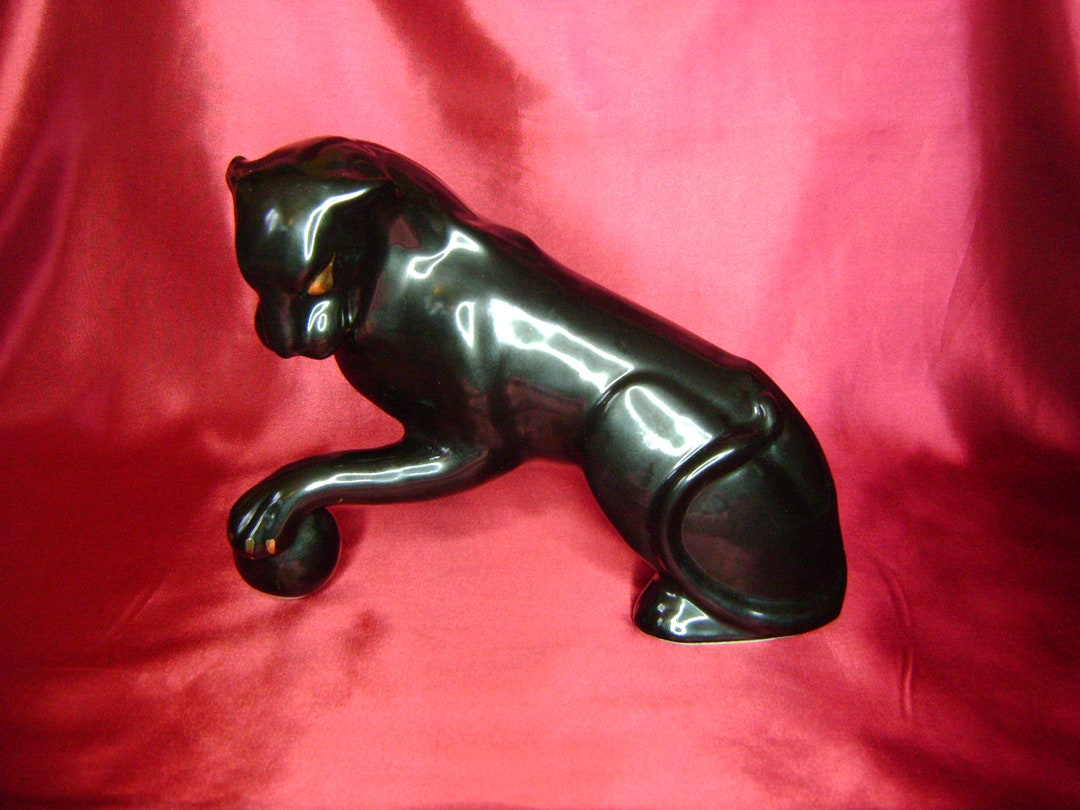 Soviet Animal Porcelain Figurine Black Panther With Ball Puma Etsy