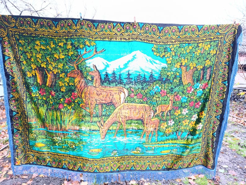 Vintage Soviet Plush Wall Carpet Rug Primitive Rustic Gobelin Tapestry ...