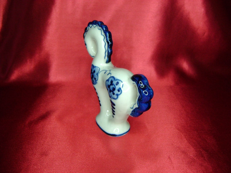 Very rare soviet Porcelain figurine white blue Horse stallion Gzhel cobalt hand painting Russia USSR 1970-80s