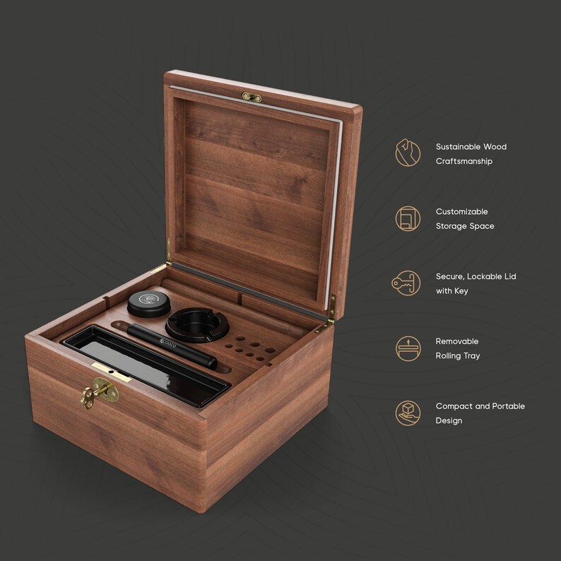 Cooco Acacia Wood Stash Box airtight wood Box Including Etsy