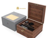 Cooco Acacia Wooden Stash Box - Washable Airtight Case, Container Stash Rolling Tray - With Phone Stand Lockable Walnut Finishing Box