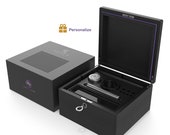 Cooco Acacia Wood Black Stash Box - Rolling Tray Washable Airtight Case, Container - With Phone Stand Lockable Black Box
