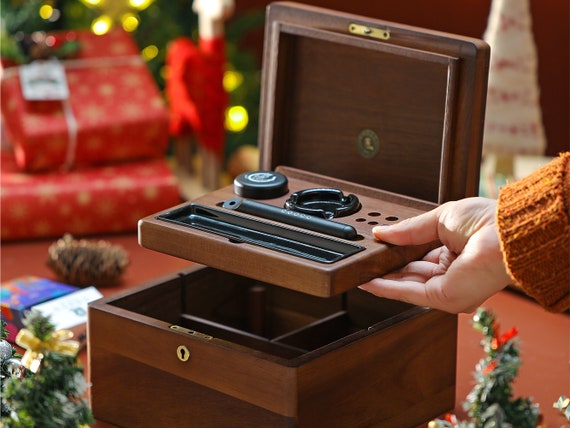 Large Bamboo Wooden Stash Box with Rolling Tray Weed Tray Kit with