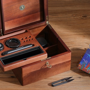 Acacia Wooden Stash Box - Washable Airtight Case, Container & Stash Rolling Tray - With Phone Stand Lockable Walnut Finishing Box