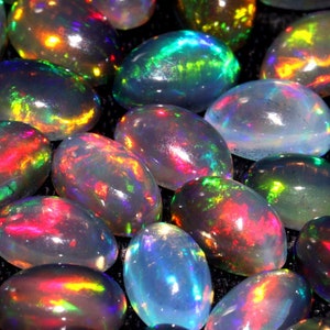 Black Ethiopian Opal Gemstone Opal Oval Shape Opal Cabochon 5x3x7mm 63 Pieces Ring Size Lot Multi Fire Opal Loose Gemstone Opal Birthstone