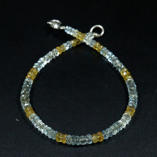 Aquamarine Charm Bracelet - ( 7 Inches Long Bracelet )Aquamarine Gemstone Jewelry. 22.50 CRT 3 To 4 MM