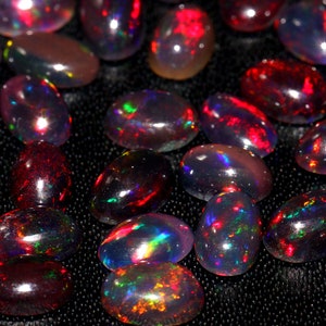 Natural Ethiopian Opal, Welo Fire Black Opal Cabochon Smooth Polished Flashy Red Fire