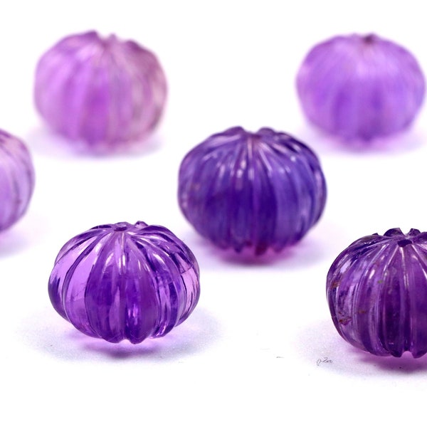 Natural Purple Amethyst Hand Carved Pumpkin Gemstone - Loose Amethyst - Undrilled Beads - Fancy Flower Shape - Jewelry Making.